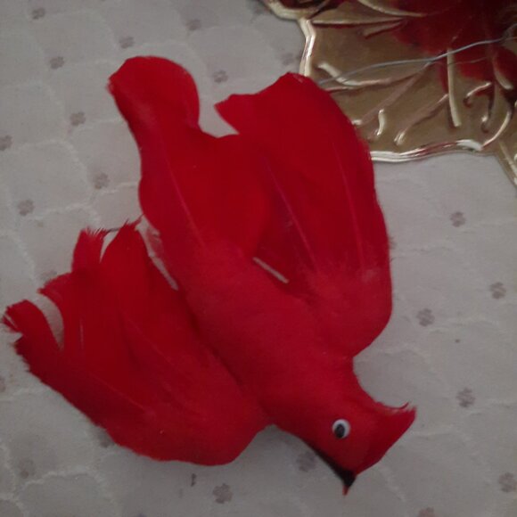 12 Vintage Feathered Red Bird Christmas Tree Decorations - Picture 3 of 8